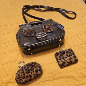 Patricia Nash Leopard and Black Crossbody Bag Set
